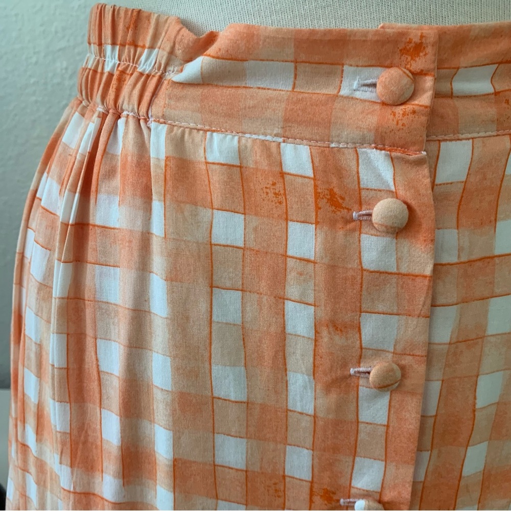 Urban Outfitters orange and white checkered and pleated button down mini skirt - Picture 2 of 8